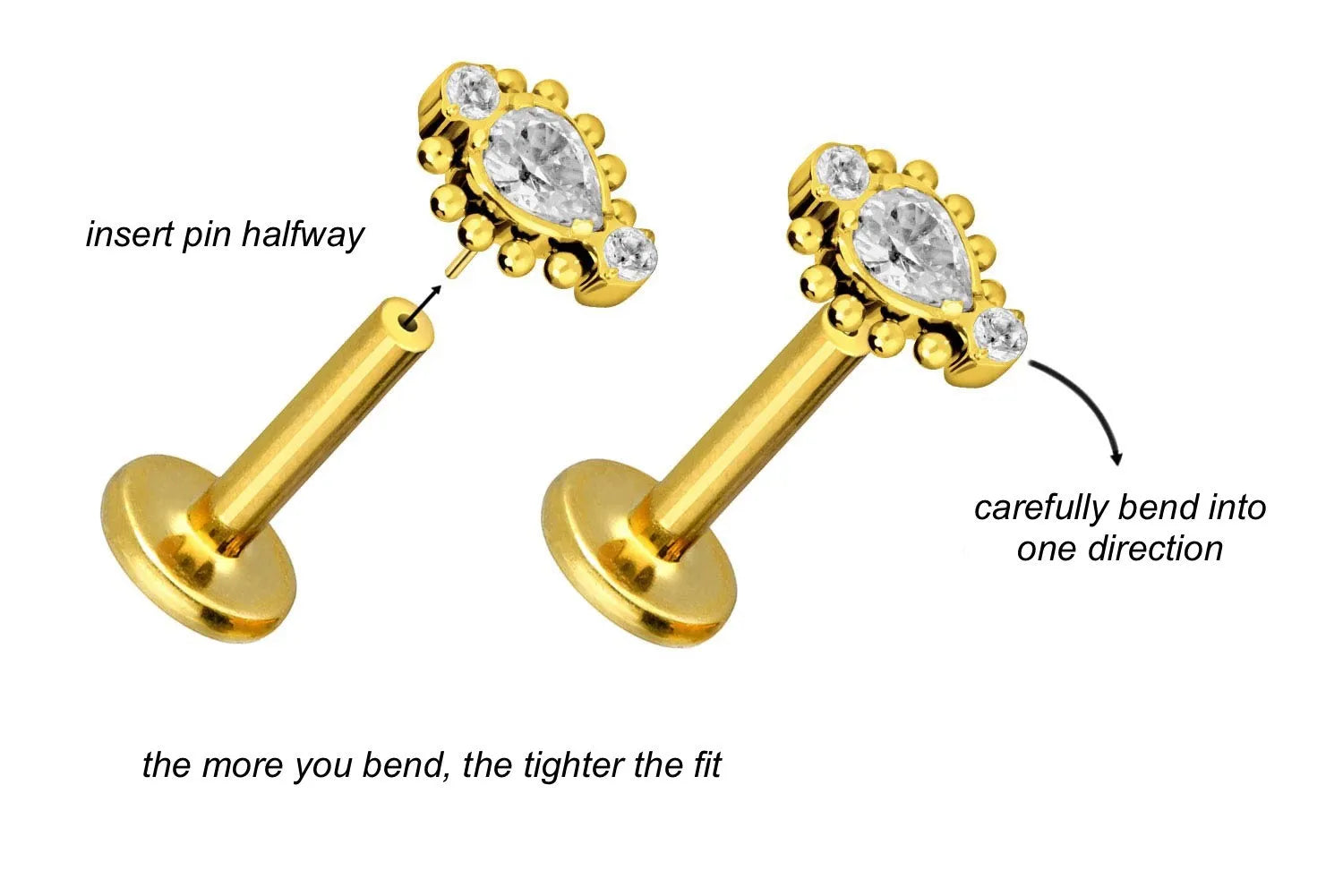 Titanium Push Pin Flat Back Stud - Beaded Oriental Design