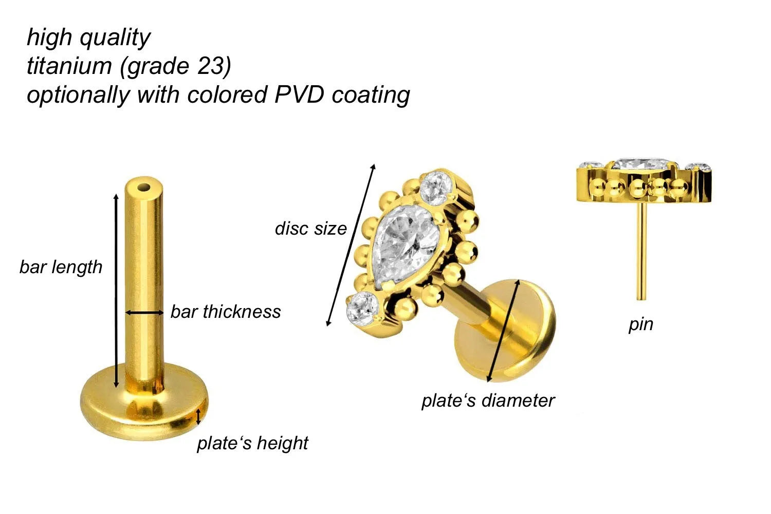 Titanium Push Pin Flat Back Stud - Beaded Oriental Design