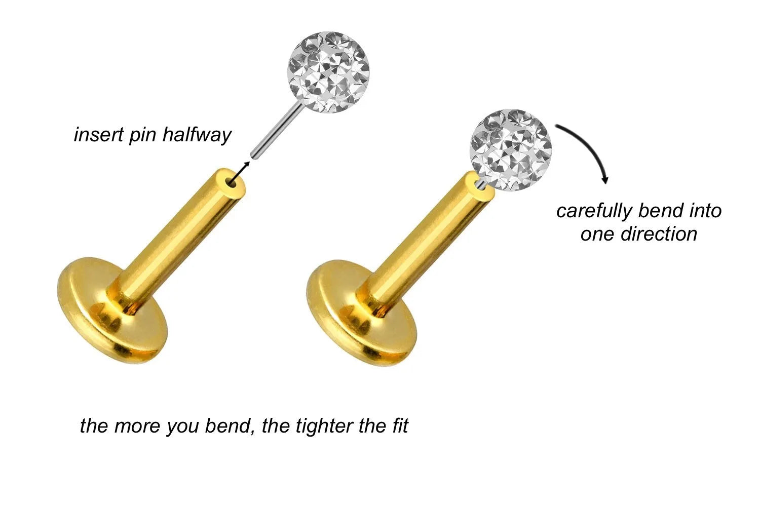 Titanium Push Pin Flat Back Stud - Multi Crystal Ball