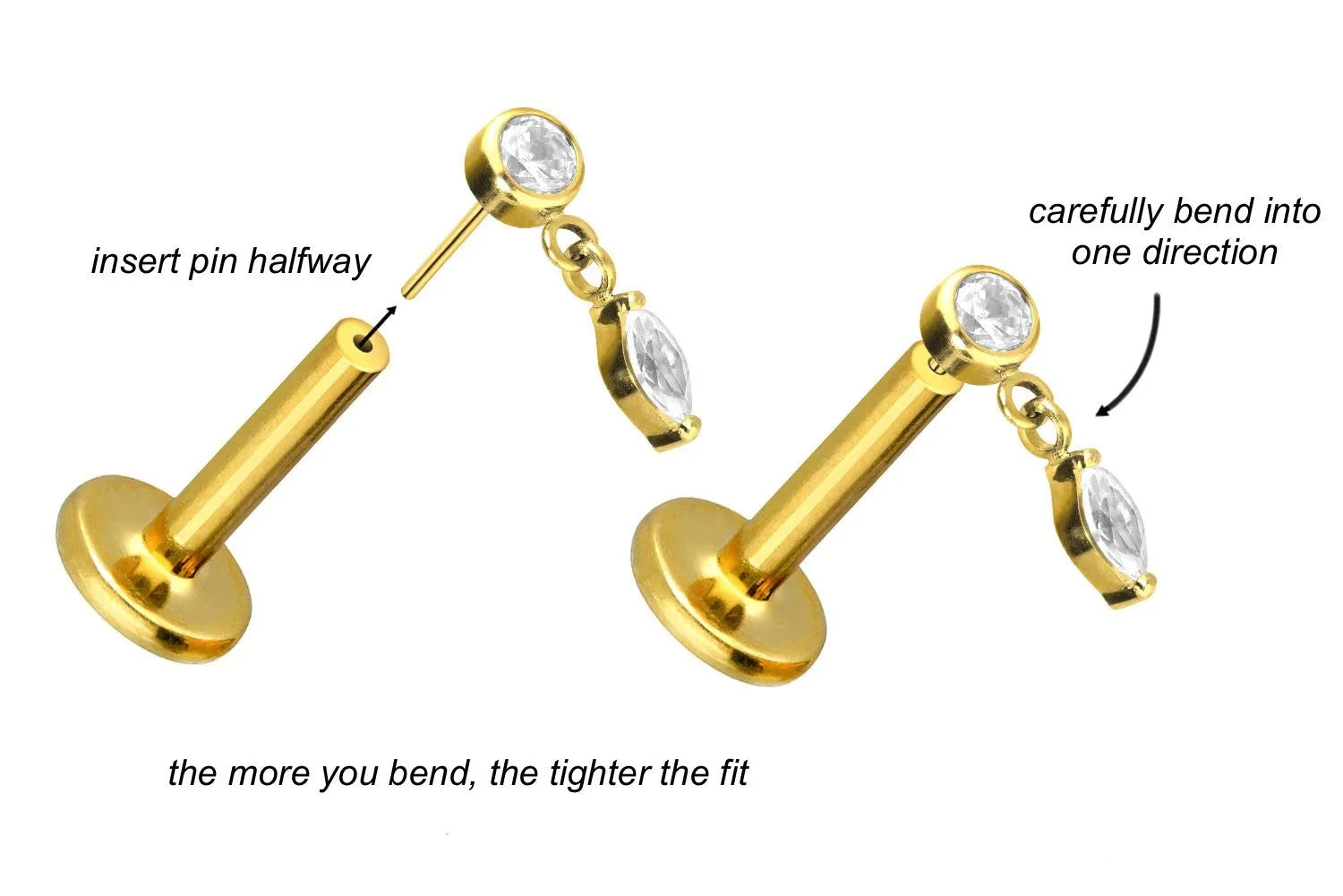 Titanium Push Pin Flat Back Stud - Dangling Drop