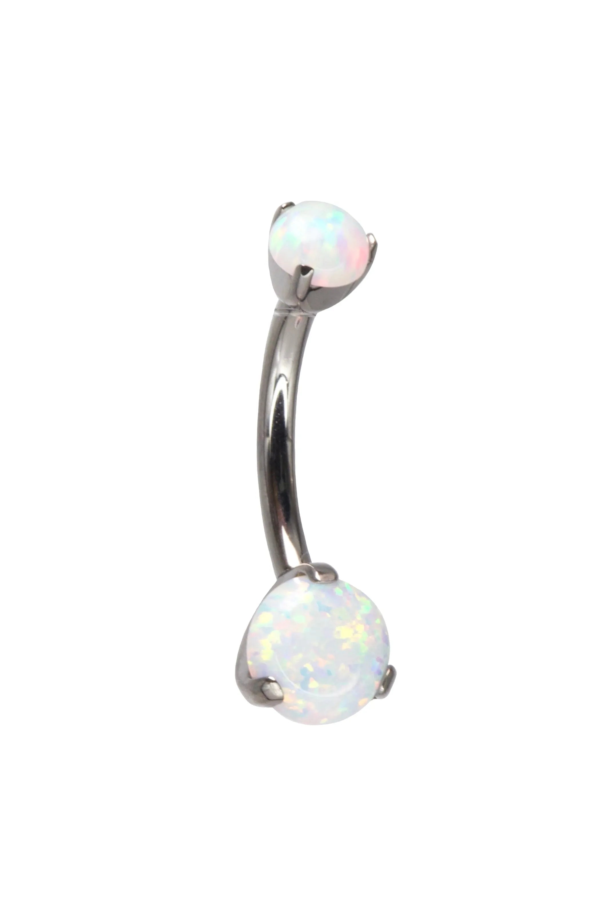 hypoallergenic belly ring with 2 white opals