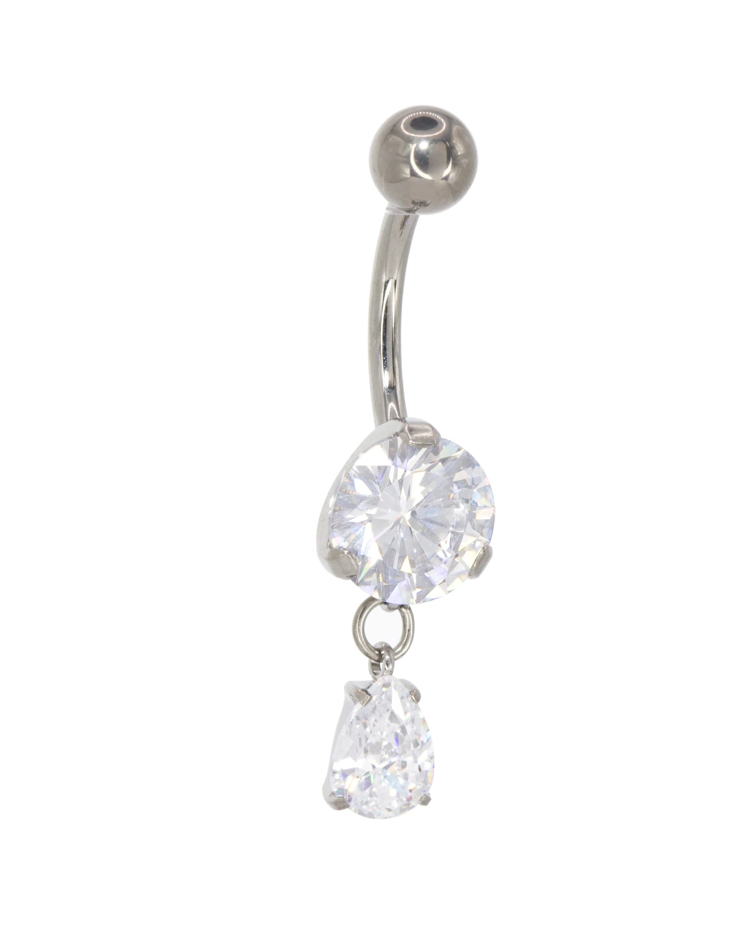 hypoallergenic dangle belly ring with a dainty crystal