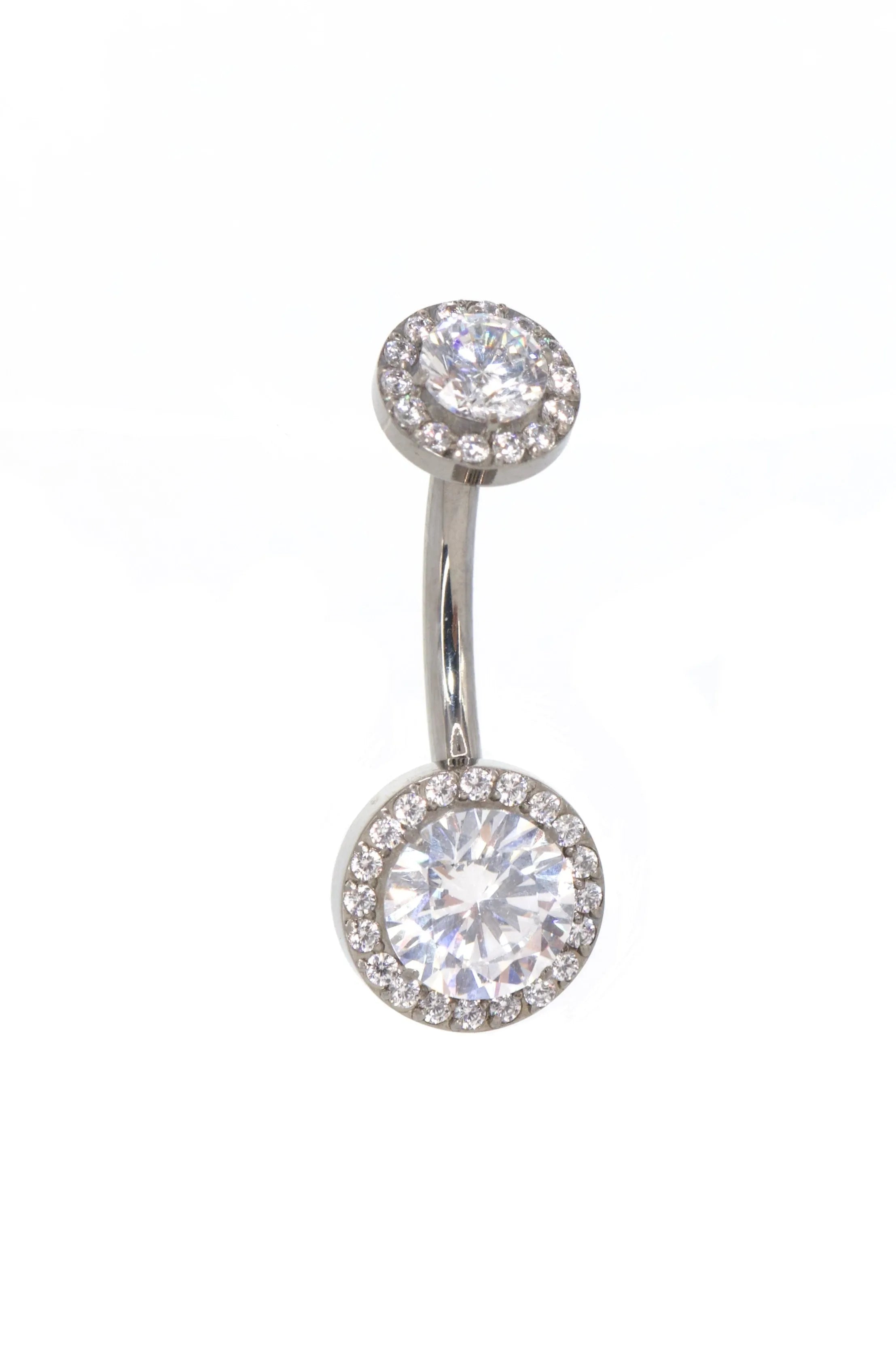 hypoallergenic belly ring with 2 elegant crystals