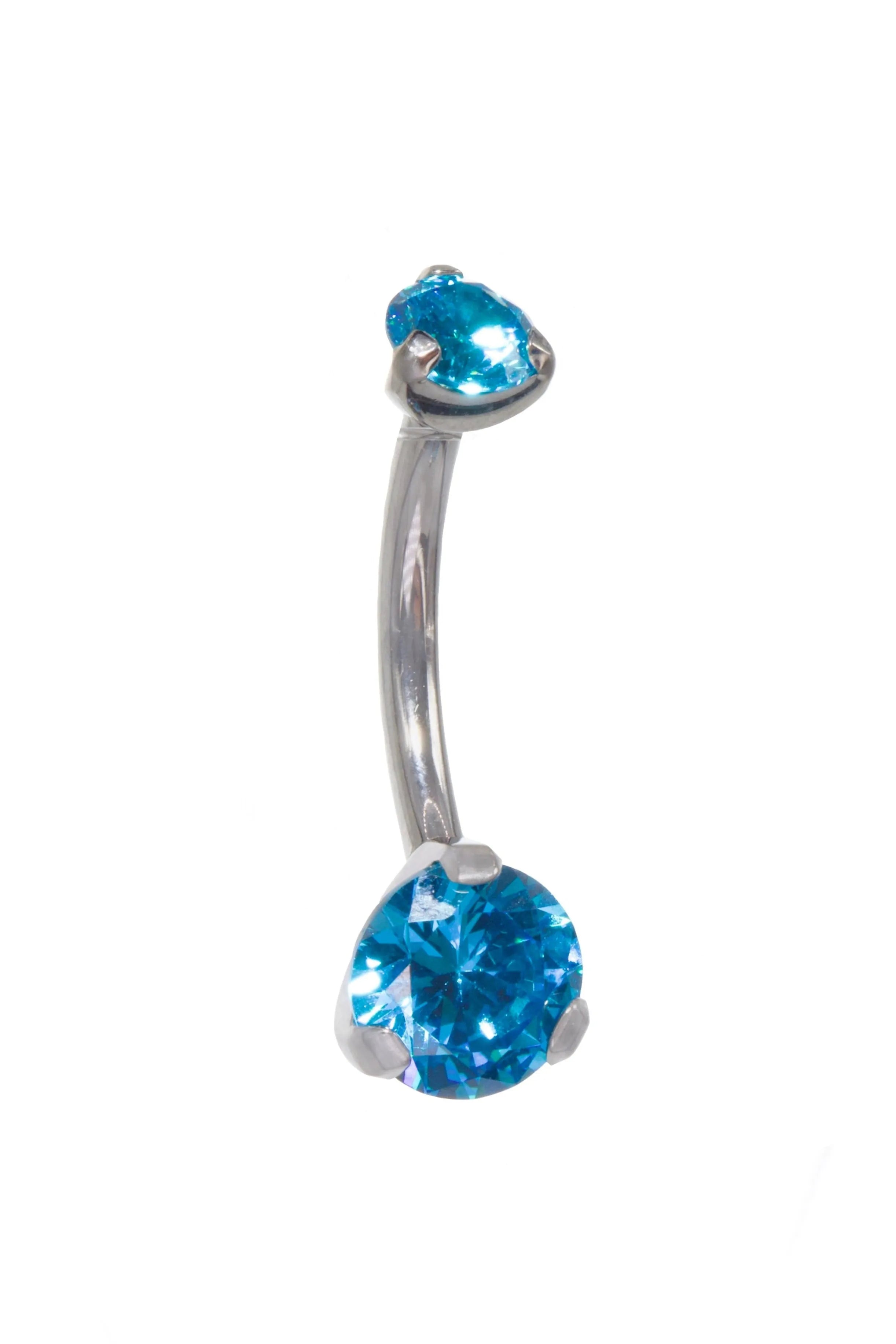 hypoallergenic belly ring featuring 2 dainty blue diamonds