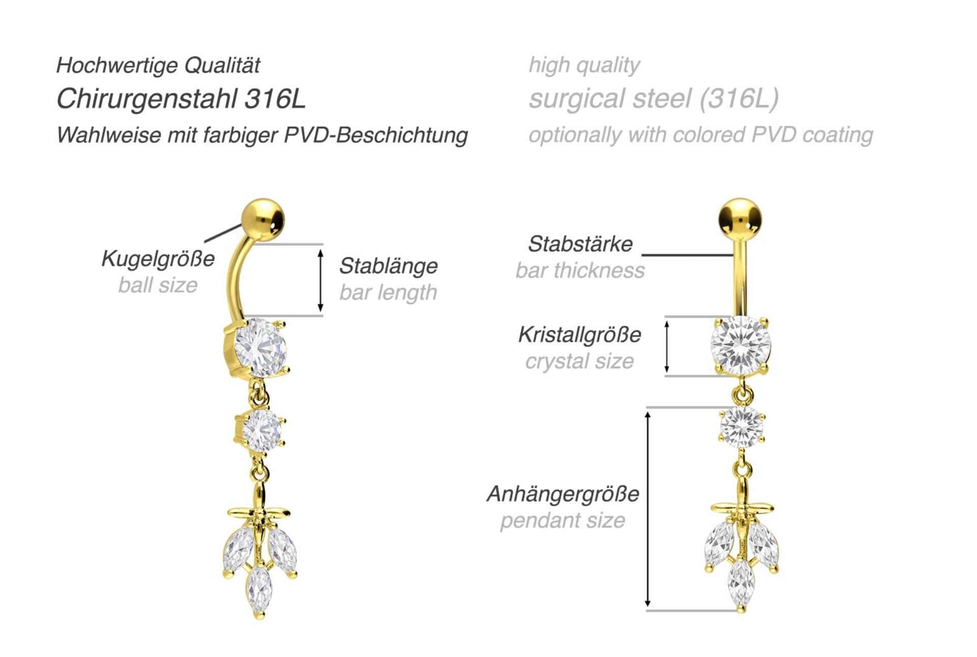 size chart for dangle belly rings