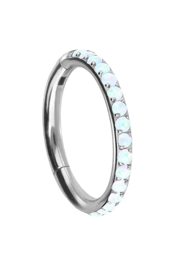 conch ring hoop featuring dainty white opals
