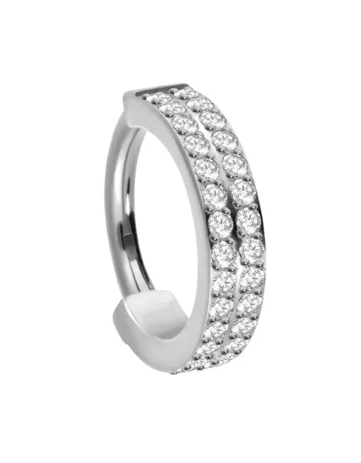 cartilage ring hoop with a double crystal row