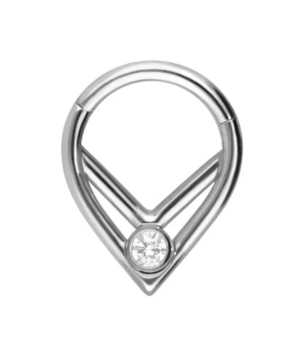 silver daith piercing jewelry with a tapered design and a tiny gem