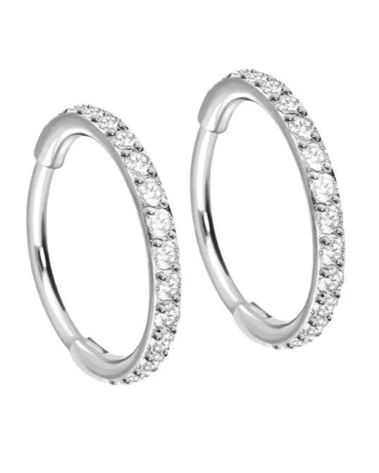 silver hoop earrings with dainty crystals