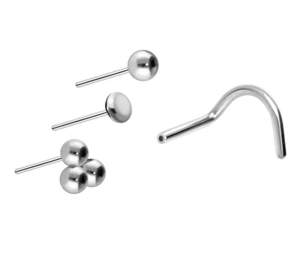 silver nose ring featuring 3 different simplistic design replacements
