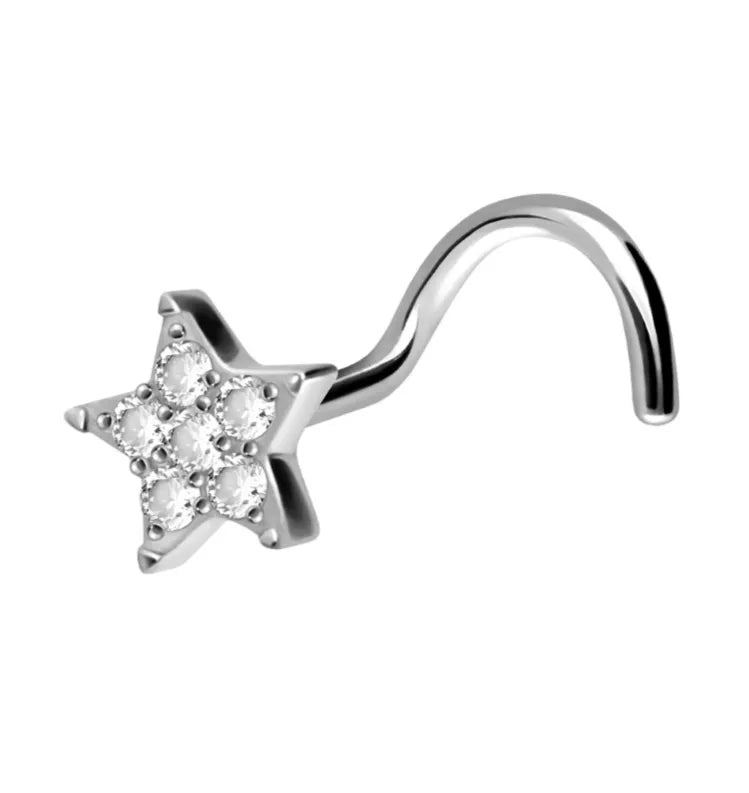 silver nose ring with a sparkly star