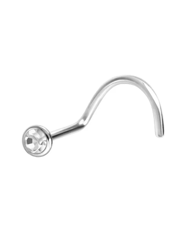 silver nose ring with a beautiful dainty crystal