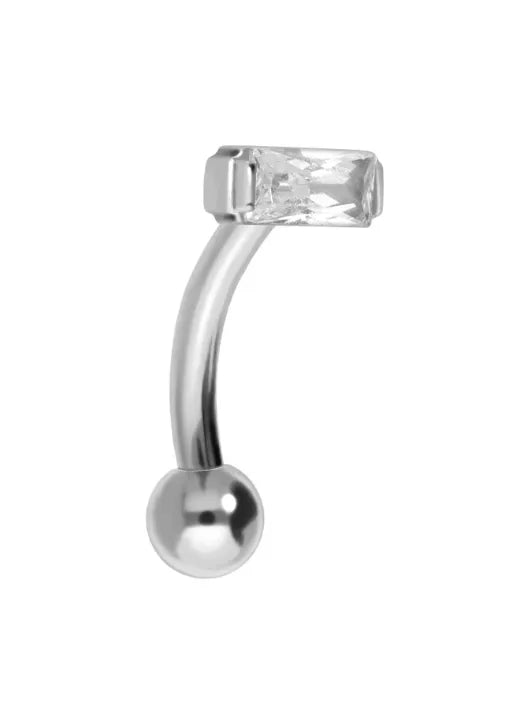 silver vertical labret jewelry with an elegant crystal rectangle