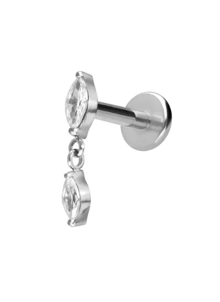 titanium dangle flat back earring for tragus & cartilage