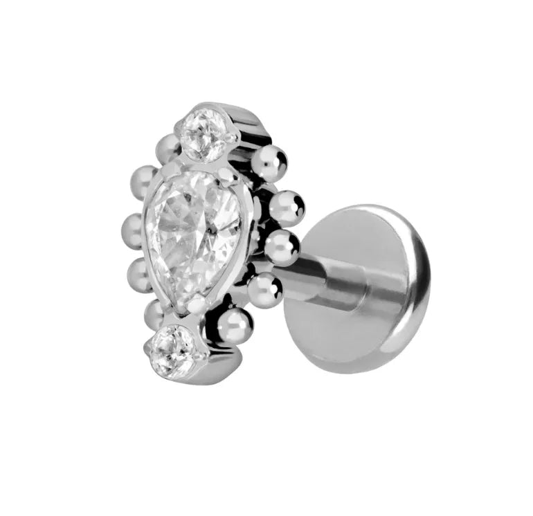titanium flat back earring with a unique beads & crystal design