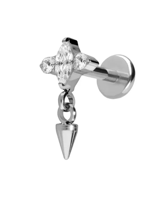 silver dangle flat back earring with a spike & crystals