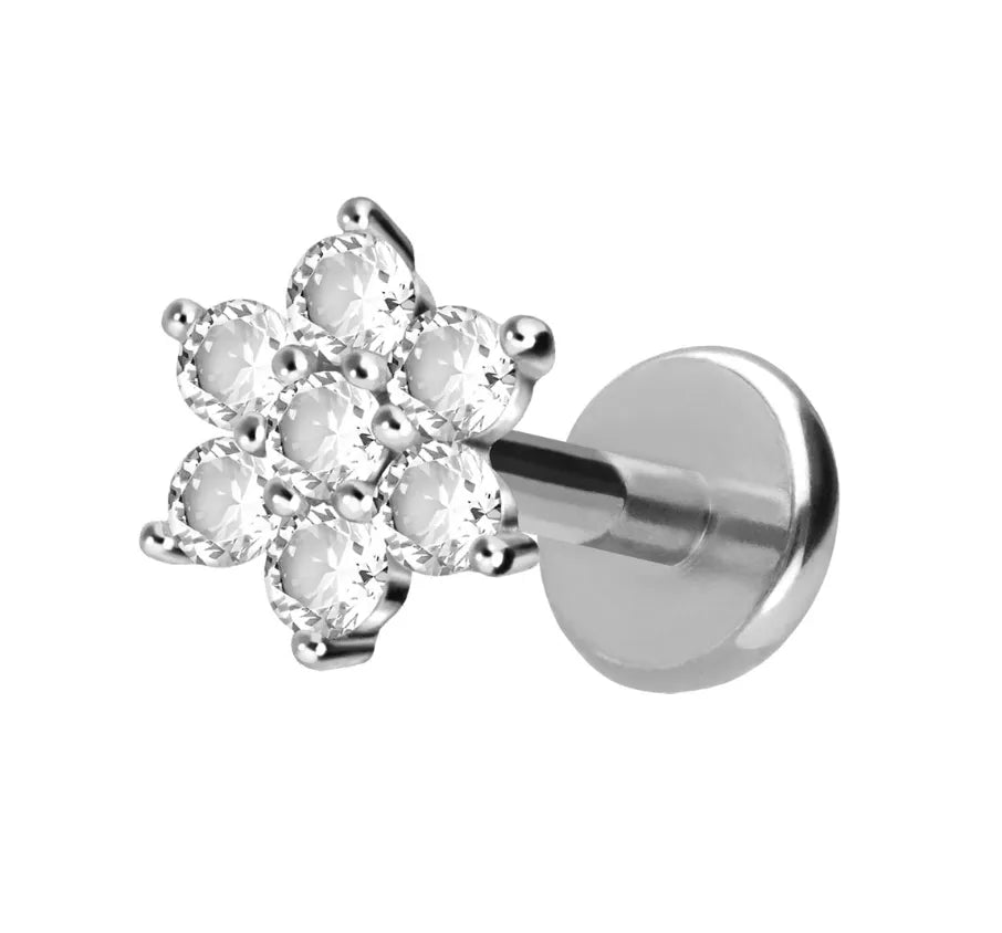 titanium flat back earring with an elegant crystal flower