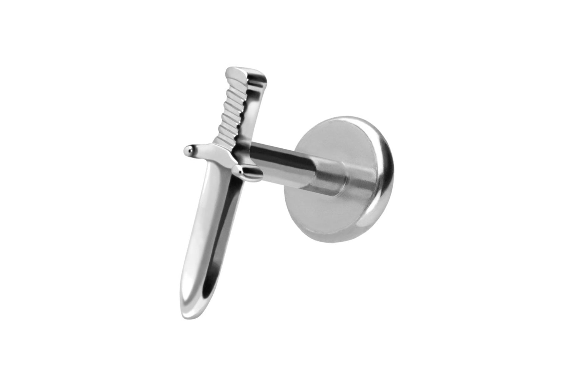 non-tarnish flat back earring with a silver dagger design