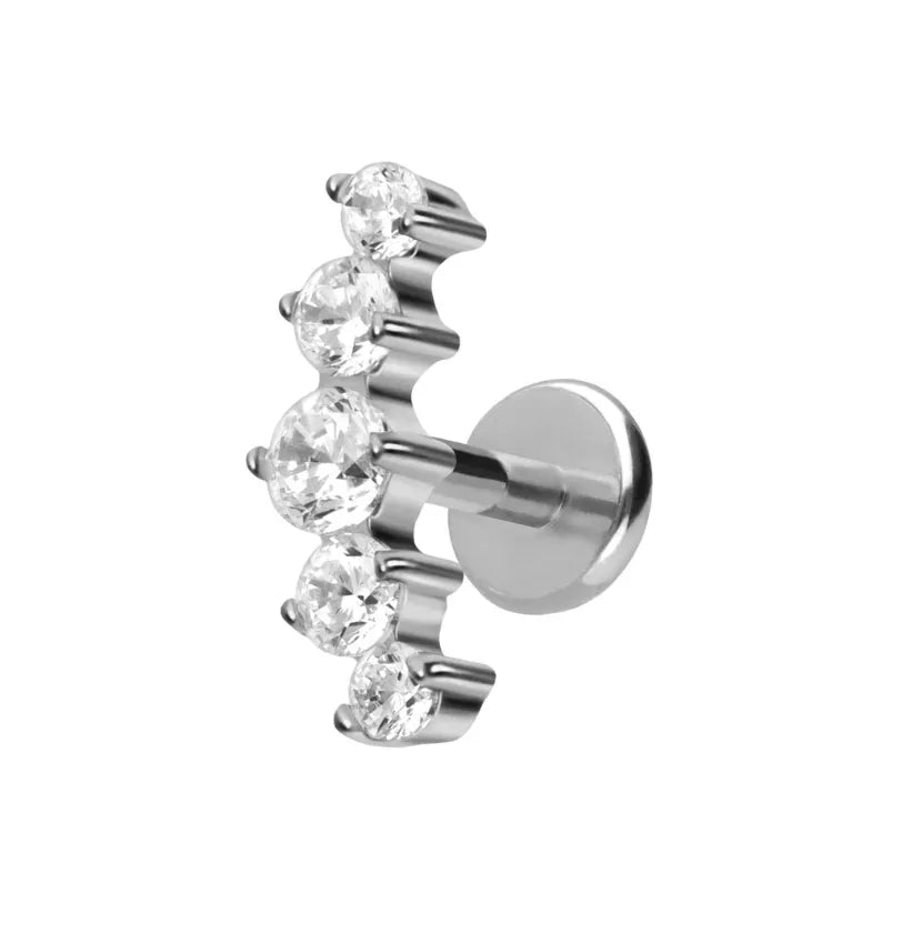 titanium flat back earring with a dainty crystal arch