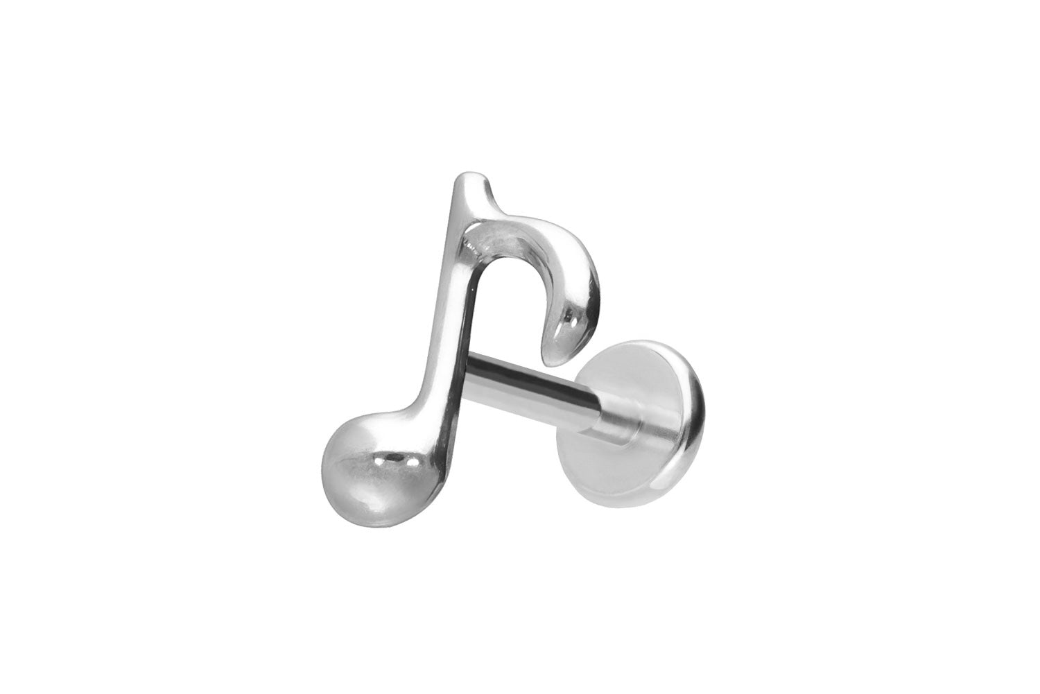 silver flat back earring with a tiny music note