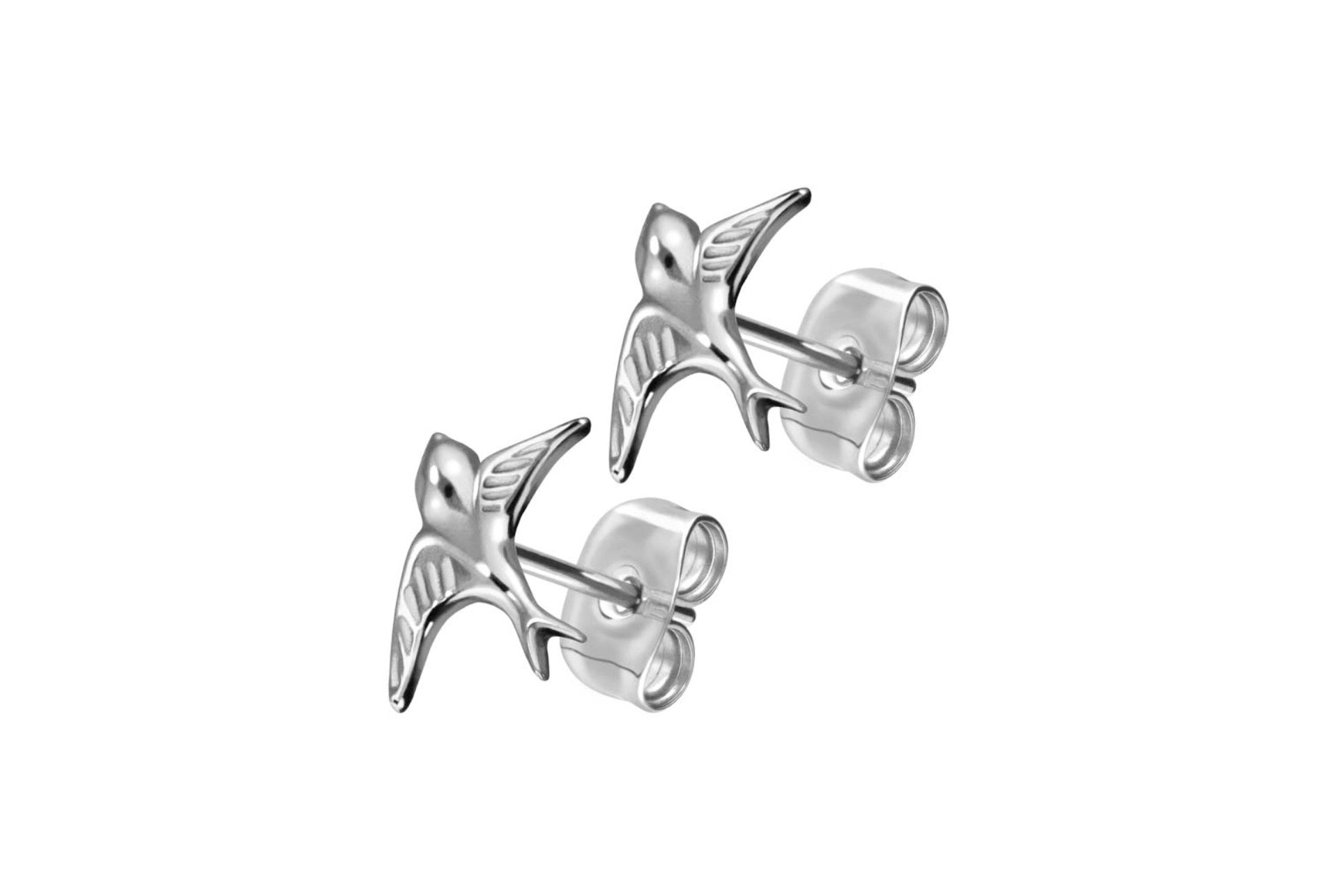 hypoallergenic stud earrings with a swallow design