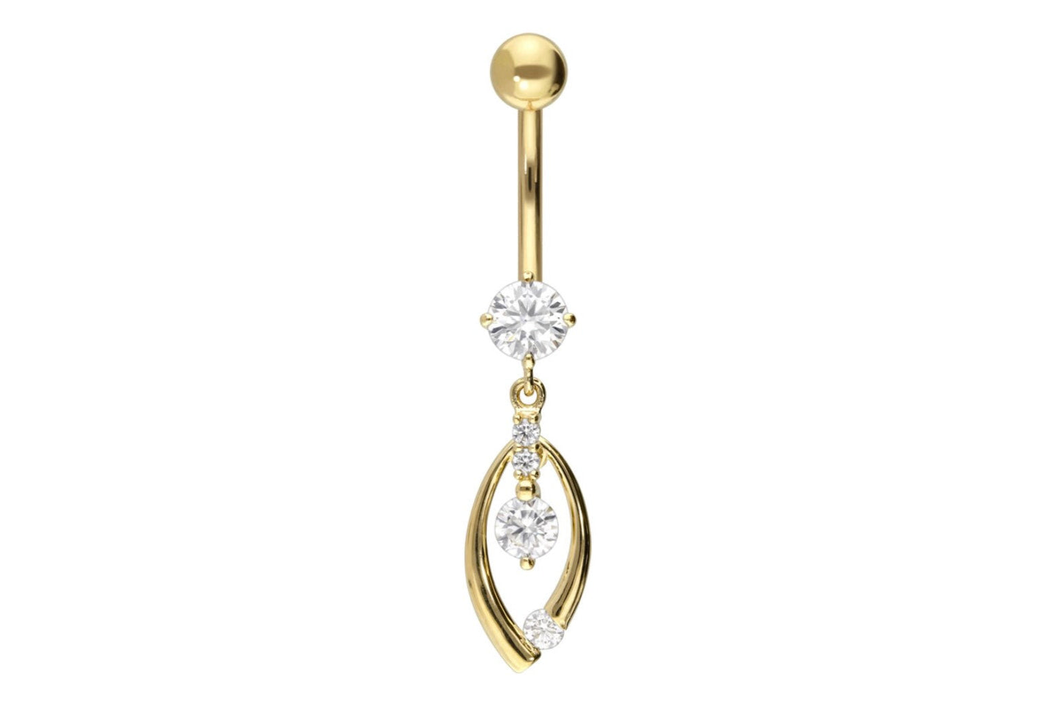 18K Gold Belly Button Ring - Elegant Dangling Design