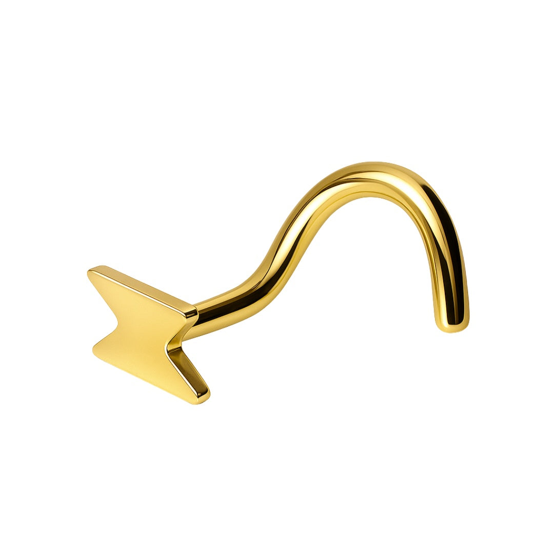 dainty gold nose ring stud with a lightning bolt design