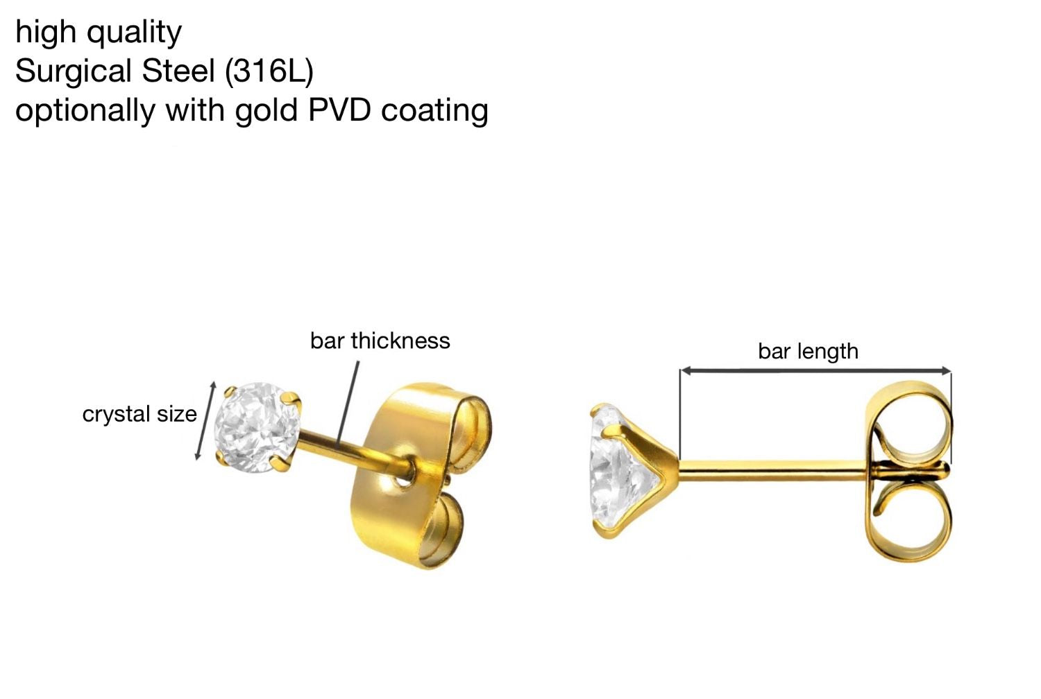 Surgical Steel Stud Earrings - Shiniest Crystal